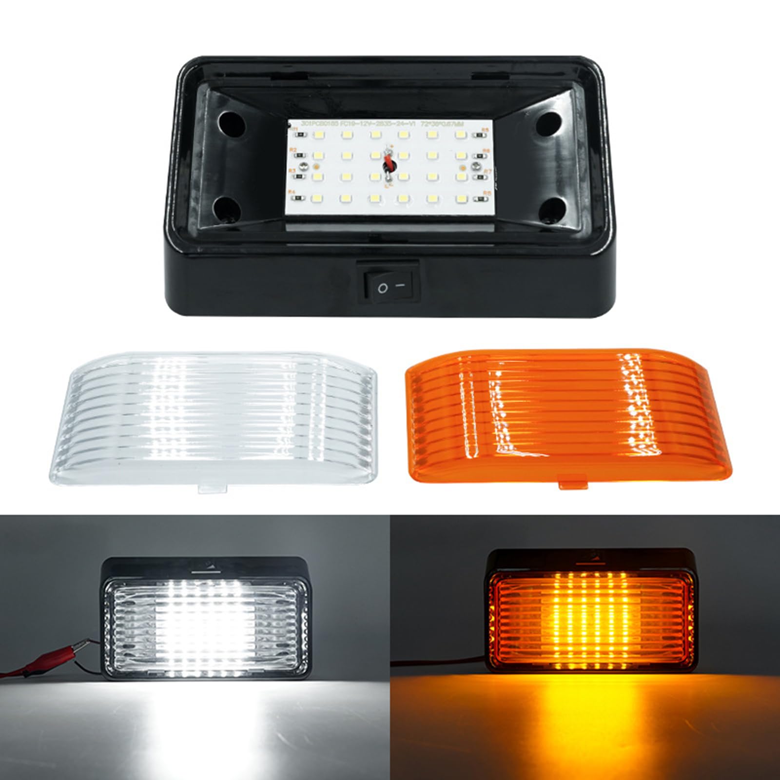 RV Exterior Lighting EOHMAK 12V RV Porch Light Exterior Replacement Light Dual Color White or Amber Cover Switchable Utility Reading Lights for Travel Trailer Camper Motorhome (Black)