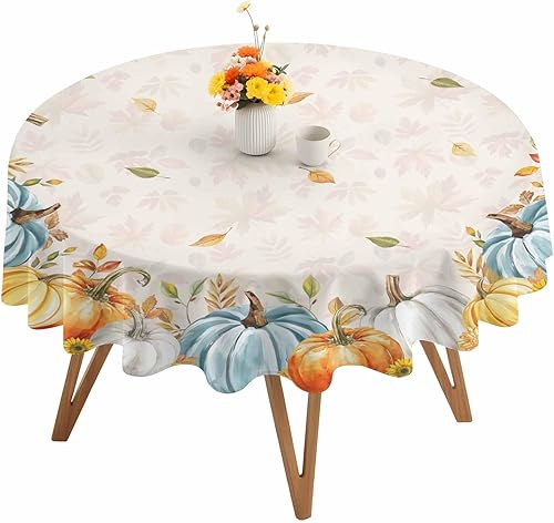 Miniatura 8 de HELLOWINK Mantel redondo de Navidad de 60 pulgadas, mantel navideño de muñeco de nieve, impermeable y a prueba de manchas, lavable y reutilizable,