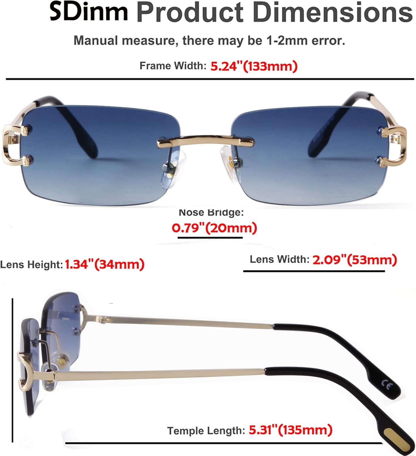 SDINM Rimless Sunglasses for Men Women Fashion Small Narrow Rectangle Sun Glasses Shades 90s Eyewear - Image 5