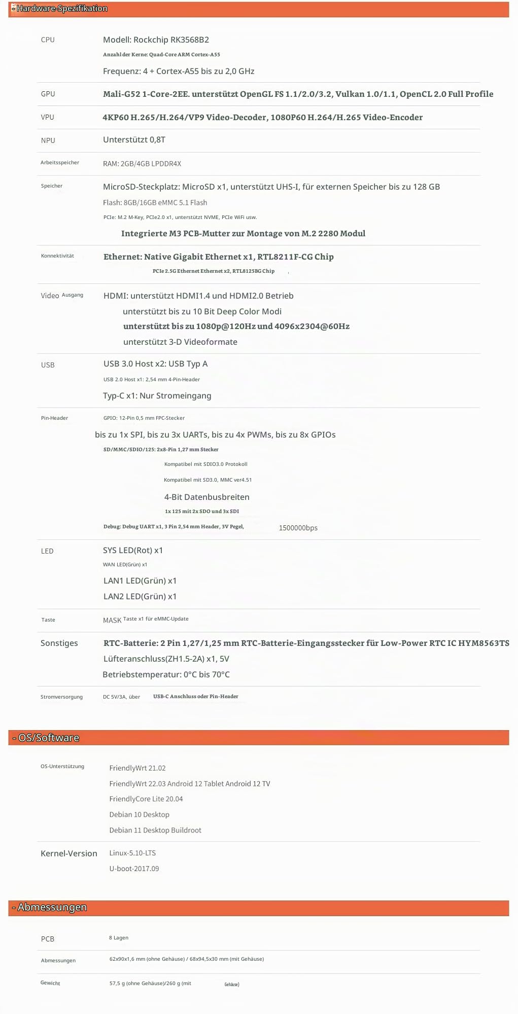 FriendlyElec Nanopi R5S Mini-Router OpenWRT mit DREI Gbit/s Ethernet-Ports LPDDR4X 4GB RAM Basierend auf RK3568 Soc für IOT NAS Smart Home Gateway Unterstützt U-Boot Linux Ubuntu (mit 20W PD Power)