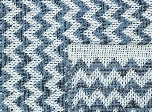 Image of THE HOME TALK Zig Zag Cotton Area Rug - Carpets Suitable for Living Room, Bedroom, Dining Room, Home Decor - Handcrafted Traditional Rectangular Rugs - Non-Skid | 2' X 5' - Ash Blue