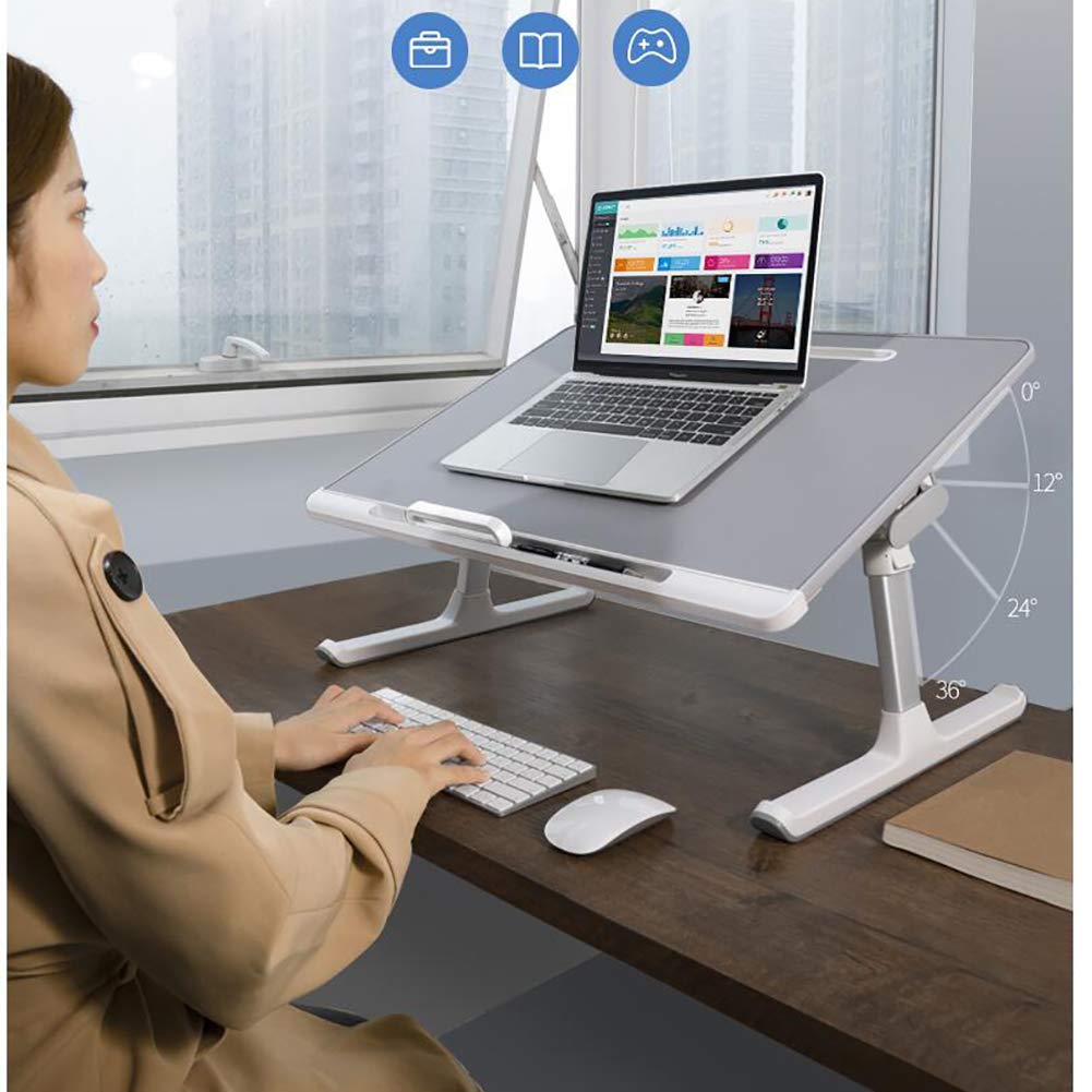Support Pc Portable avec Tiroirs De Rangement,Stand Bureau Portable,Table D'ordinateur Portable Réglable,pour Canapé, Livre, Magazine Et Petit Déjeuner