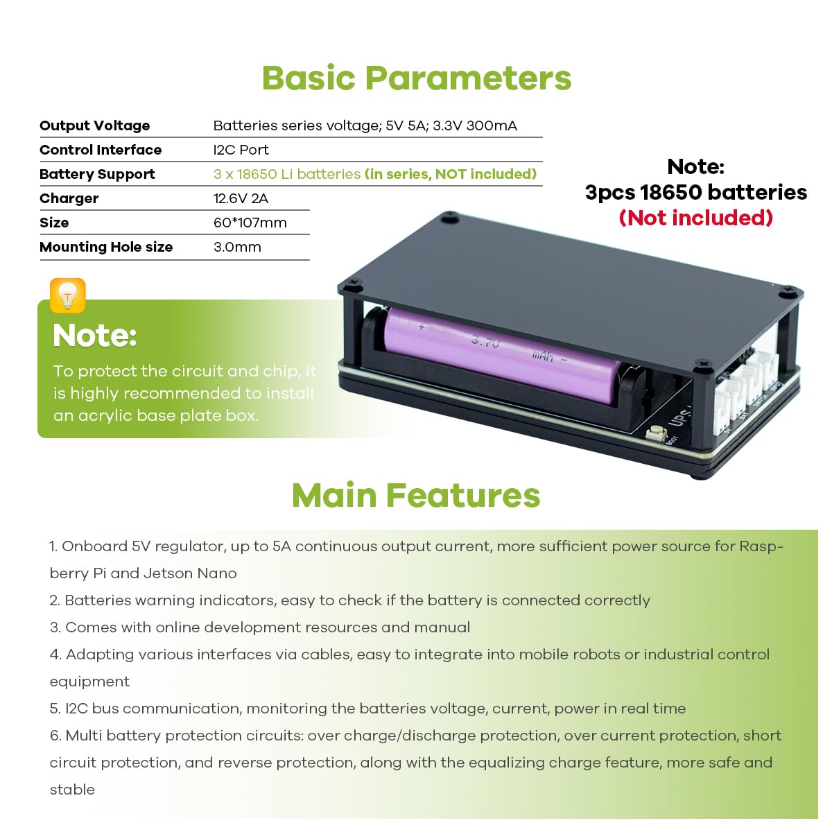 LAFVIN UPS Module 3S Uninterruptible Power Supply Module for Raspberry Pi/Jetson Nano Supports Charging and Power Output at The Same Time 3S & 5V 5A Output