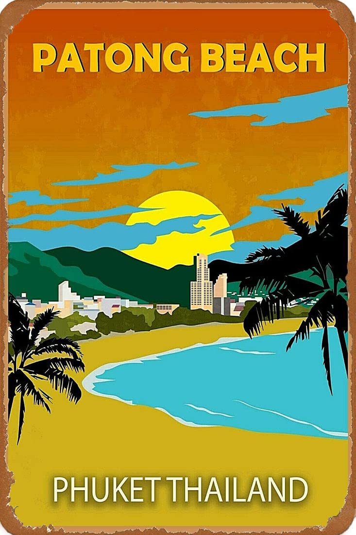 KZIWQ Metal Sign Patong Beach Phuket Thailand Asia Vintage Decor Art Sign Home Kitchen Bar Cafe Club Cave Wall Decoration Retro Travel Tin Sign 15x30cm