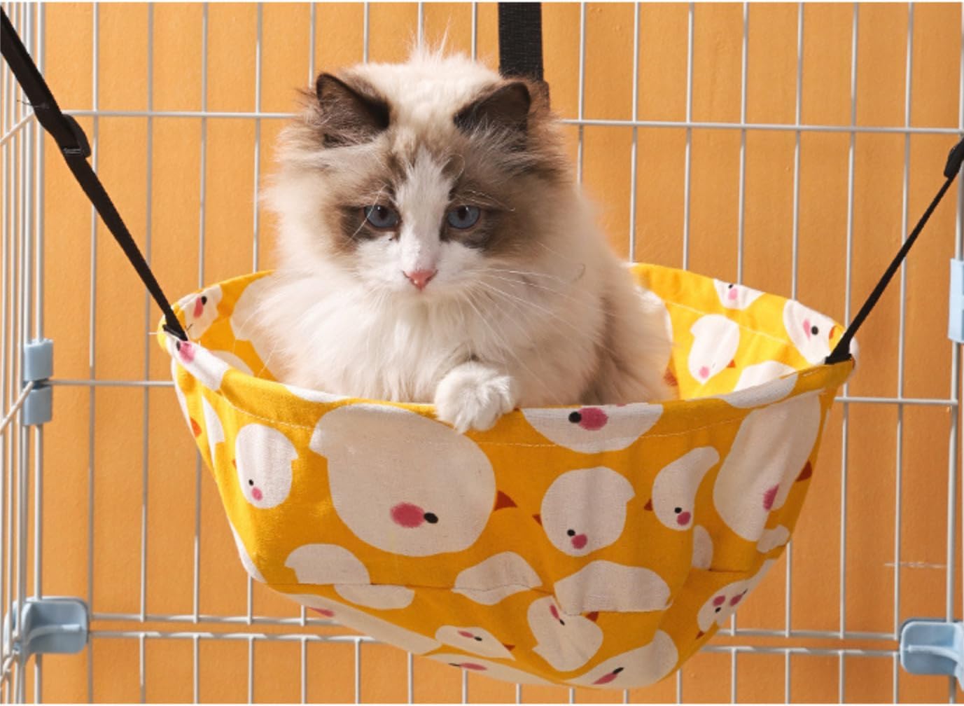 SHENGOCASE 2-Pack Cat Hammock Lounge Cat Hanging Bed for Cage Kennel Chair with Metal Frame, Adjustable Straps (Orange)