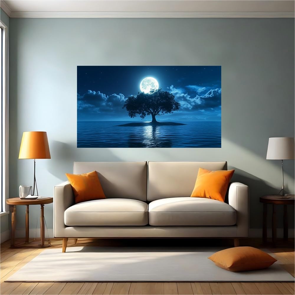 Vinilo de árbol con lago Moon de 120x80 cm para pared de casa