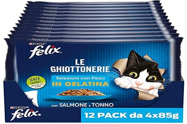 Purina Felix Le Ghiottonerie - Comida para Gatos con salmón y atún, 48 Bolsas de 85 g Cada uno