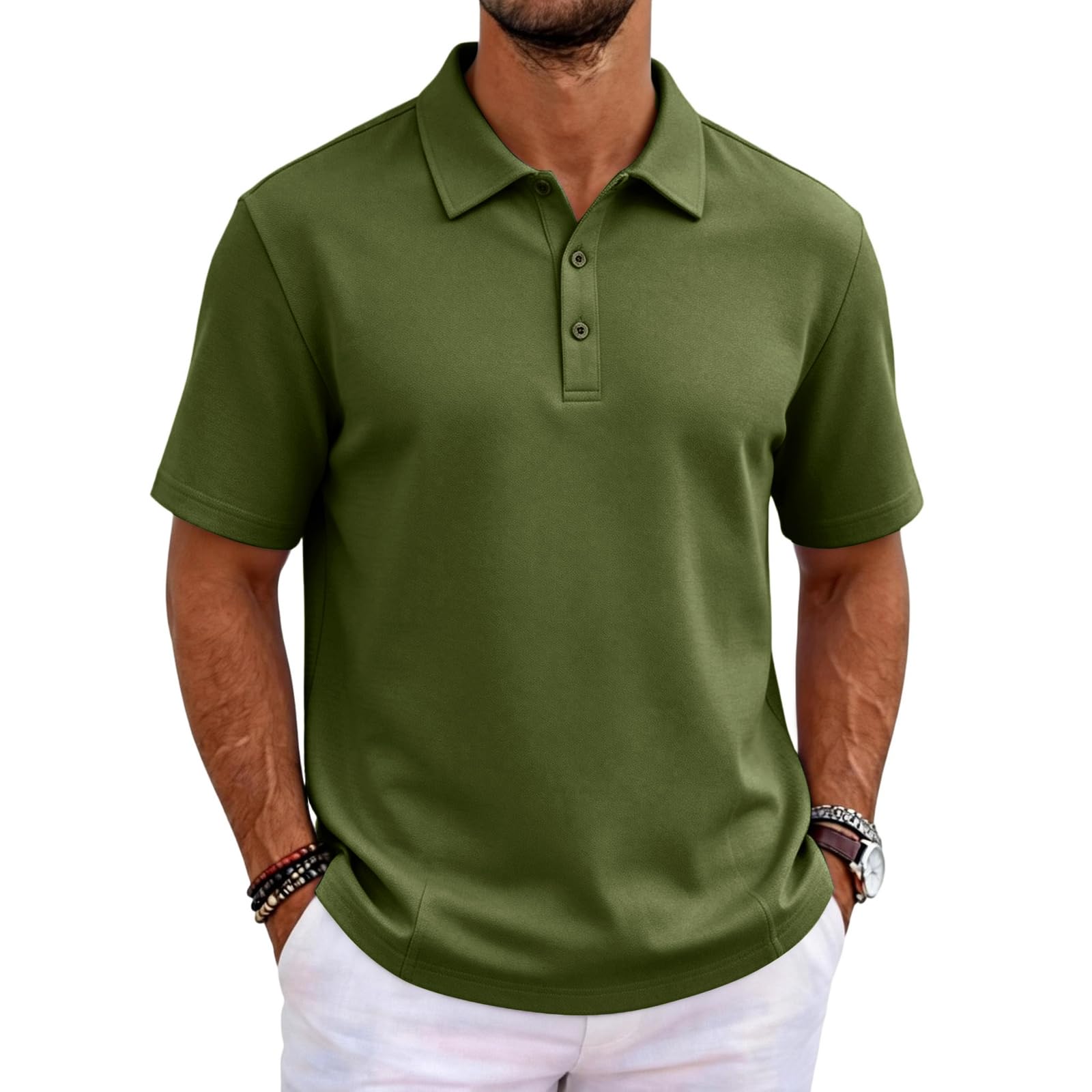 MOKBAY Polo Hombre Manga Corta Casual Fincut Moda Slim Fit Fitness Camisetas Manga Corta Hombre Transpirable Verano Elásticas Trabajo Camisas