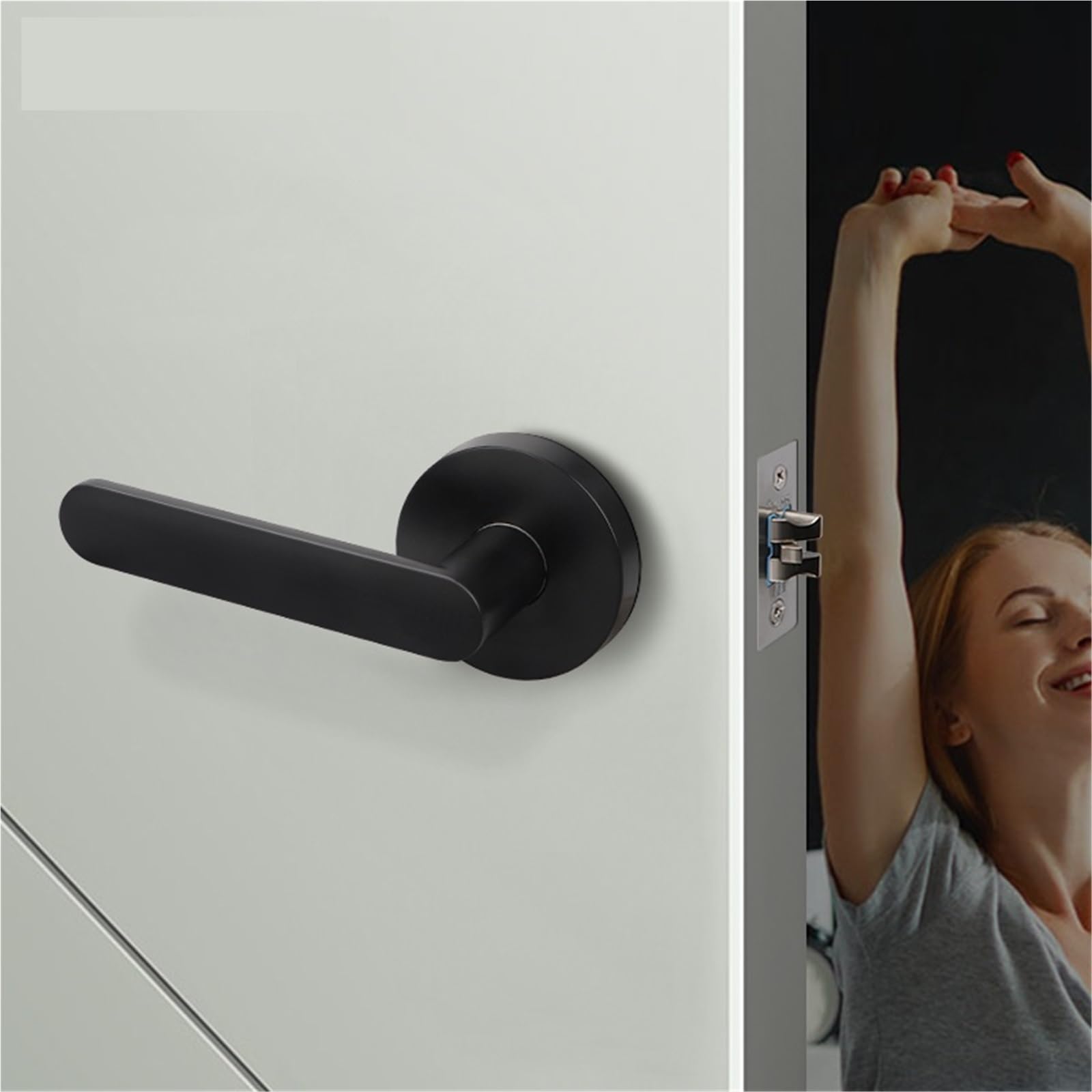 Serratura per porta di passaggio tripolare rotonda senza chiave 1 pezzo(nero opaco 60)