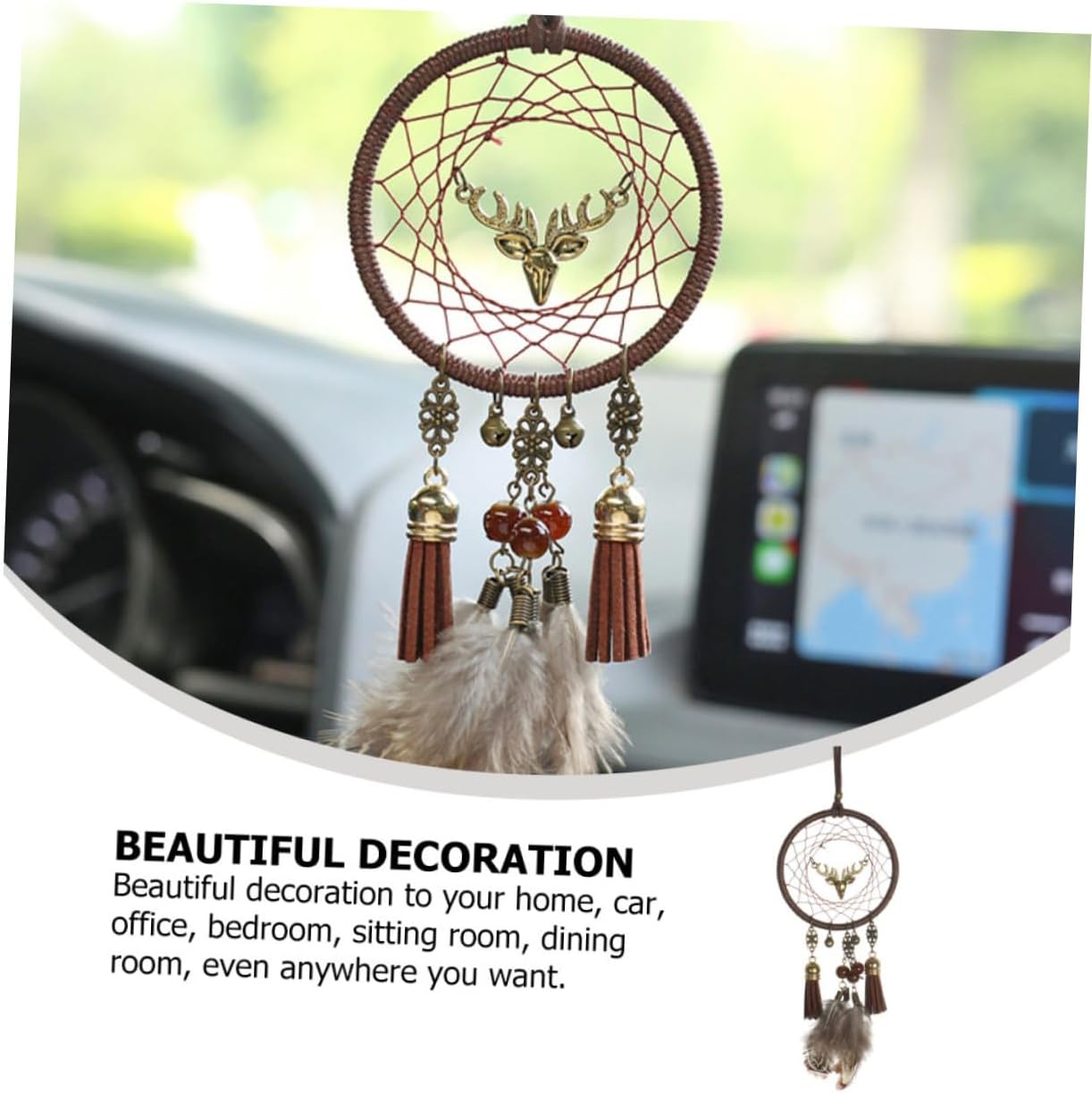 Alipis Dream Catcher Deer Head Hanging Ornament Car Pendant Nordic Style Wall Decor Creative Gift for Home and Vehicle Decoration