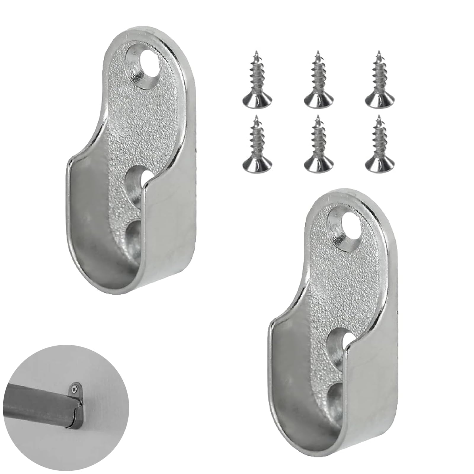 Jfgdvw Silver 2 Pcs Oval Wardrobe Rail End Supports Rail Brackets With 6 Screws, Zinc Alloy Wardrobe Rails And Fittings, 3 Holes Design For Reliable Support, Easy Installation & Versatile Use (Silver)