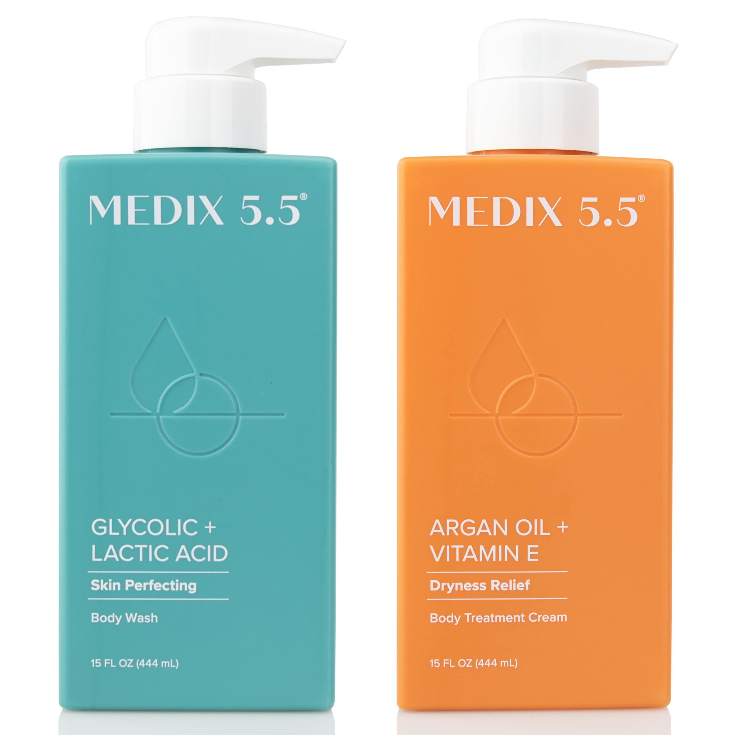 Medix 5.5Argan Oil Hydrating Body Treatment Cream + Glycolic Acid Exfoliating Body Wash Set