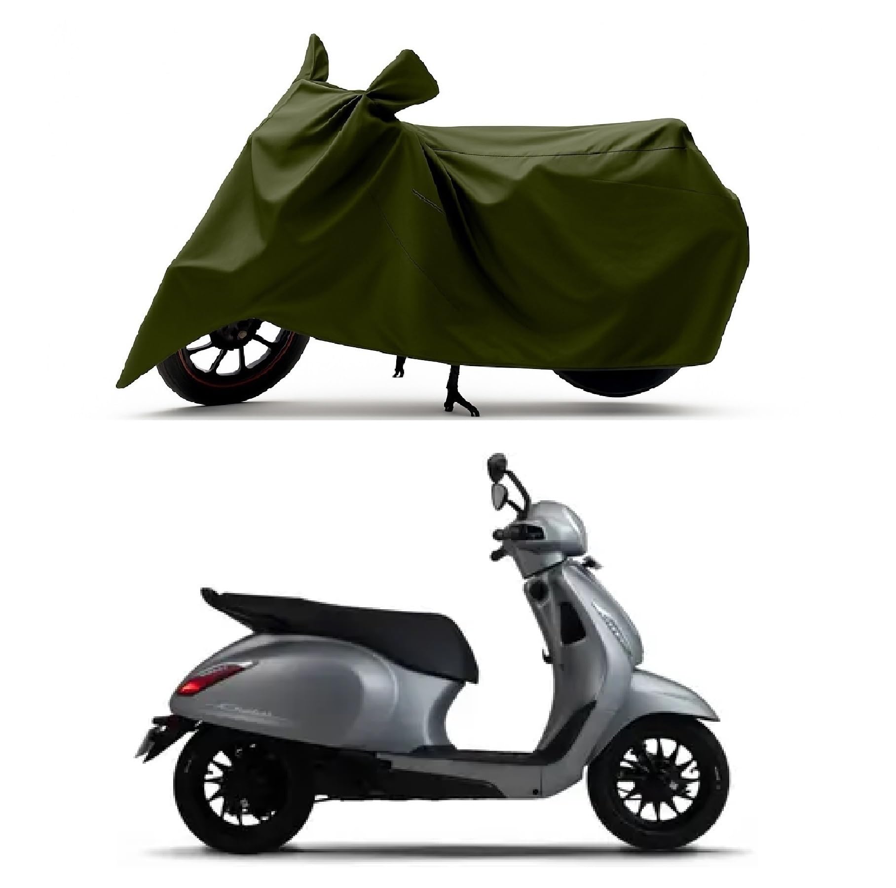 All Season Protection Bike Cover for Bajaj Chetak 3001 3501 3502 3503 Electric Scooter Scooty Bike Cover with Water-Resistant and Dust Proof Premium 190T Fabric_Olive-image-32
