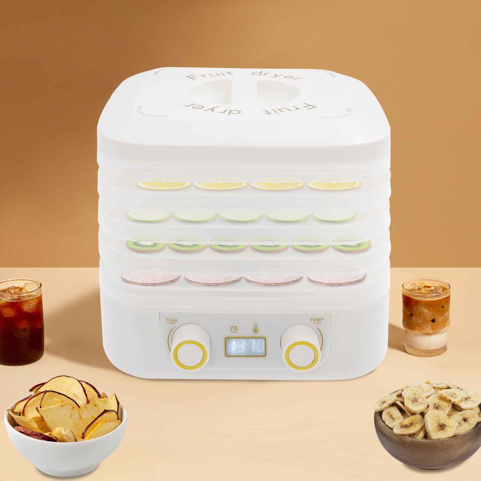Essiccatore con indicatore LED, essiccatore per alimenti con timer digitale da 1-48 ore e controllo della temperatura, essiccatore alimentare per jerky, frutta, erbe, snack per cani