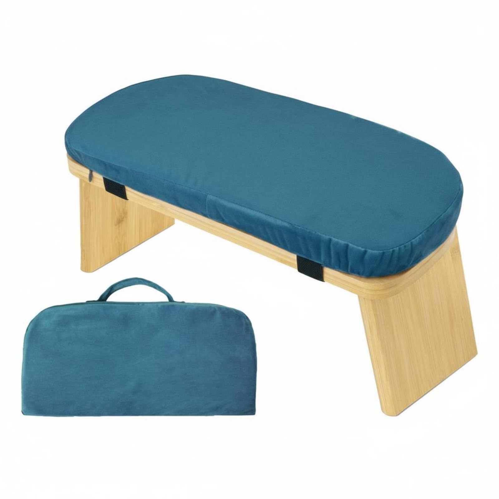 Soft Padded Cushion Wooden Kneeling Bench Ergonomic Design Cushioned Meditation Seat Includes Carrying Bag Bamboo Stool for Meditators, Blue Default | Garden Kneelers, Pads & Seats-image-44