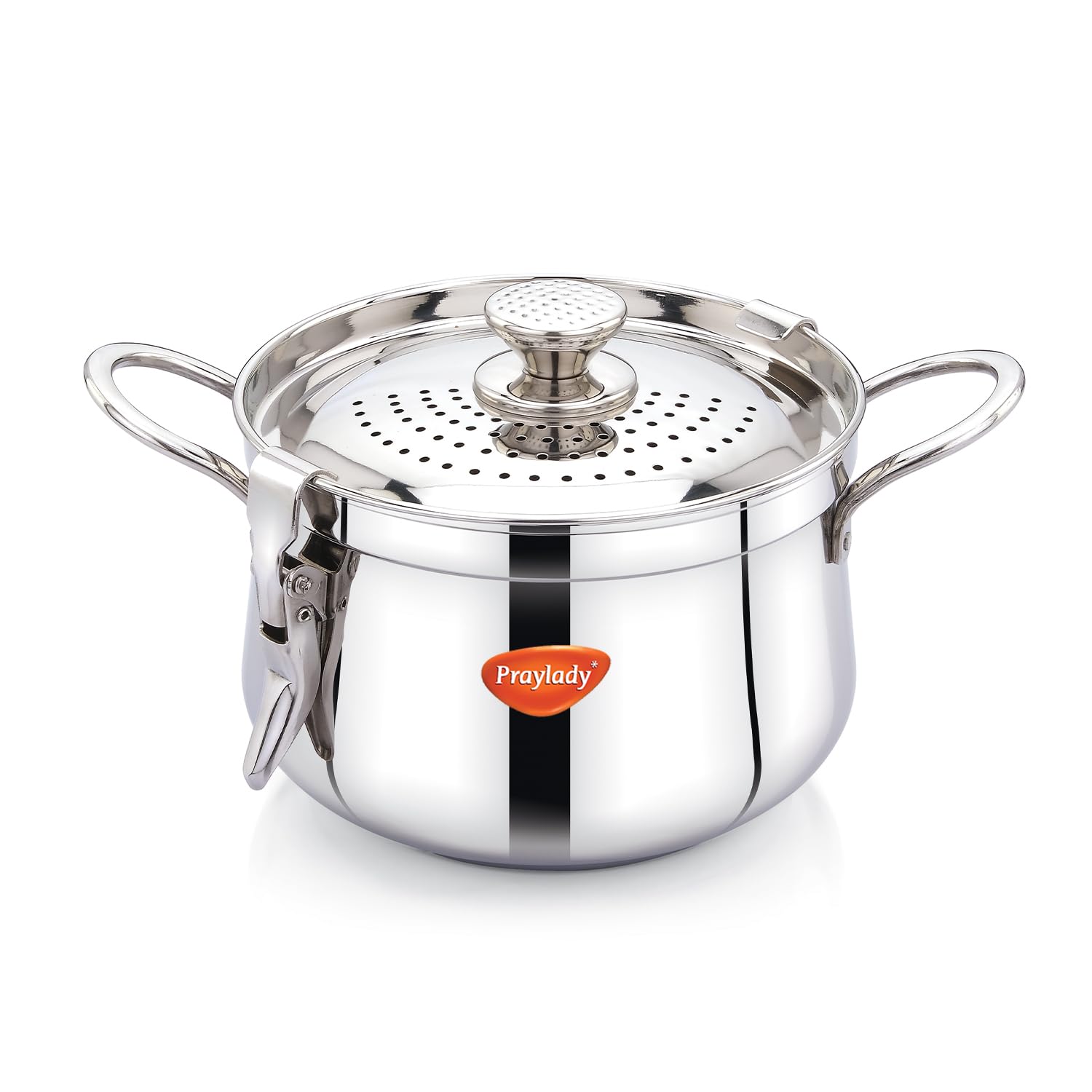 Praylady Baby Boss Chef-Grade Stainless Steel Strainer Pot | 4L | 20 CM | Lock-&-Pour Lid | Induction Compatible | Cook & Drain Pot for Pasta, Rice, Maggi & Spaghetti | ISI & BIS Certified-image-27