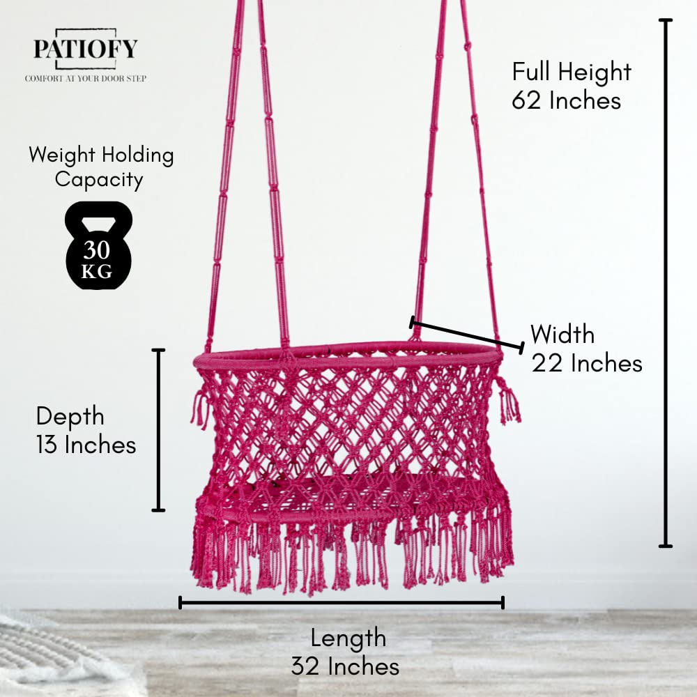 Patiofy Baby Swing for Kids | Non-Toxic Material | Indoor & Outdoor Use | Adjustable Design | Safely Made with Strong Metal Frame | Age 6 Months to 2 Years | Oval Shape - Pink 1