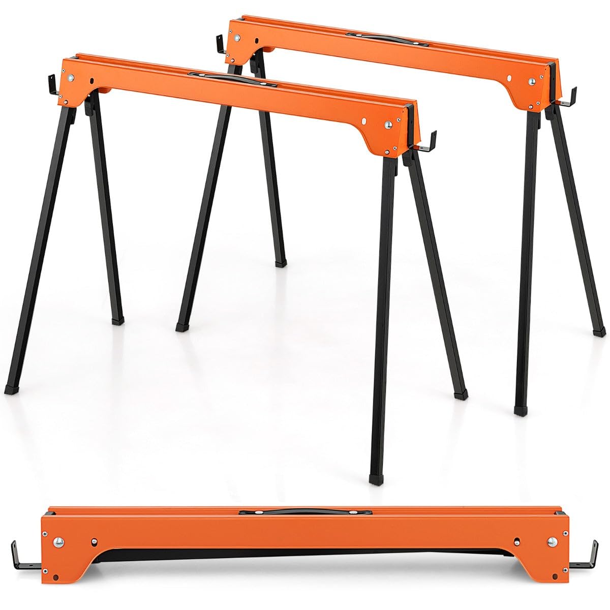 2 caballetes plegables metálicos 92 x 48 x 74 cm carga máxima 600 kg con ganchos extraíbles en naranja 20_0017829