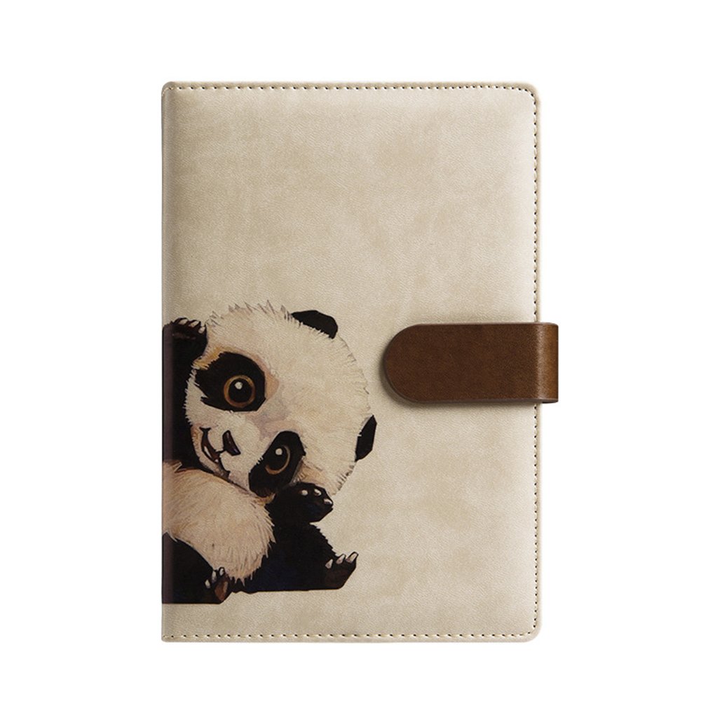 ToiMA6 Cute Simple Binder Hand Books for Diary PU Leather Journal Writing Notebook Loose Notebook Handbook Notepad Business Hand Books Great Stationery (Panda)