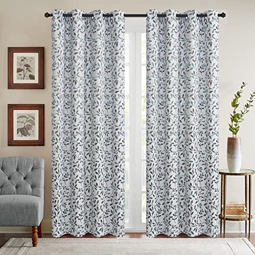 GYROHOME Verdunklungsvorhang mit Blumenmuster, mit Blattstickerei, Öse, wärmeisoliert, energiesparend, geräuschreduzierend, 2 Paneele, 132 x 137 cm, Blaugrün Cover