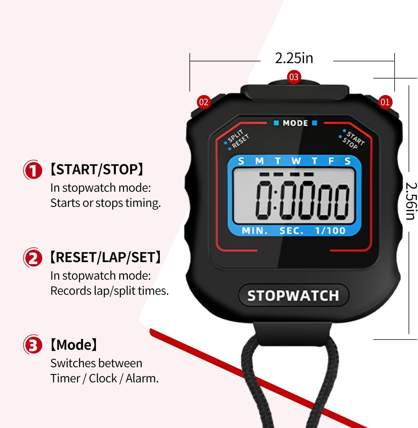 6 Pack Square Style Multi-Function Electronic Digital Sports Stopwatch Timer, Large Display with Date, Time and Alarm Function, Ideal for Sports Coaches and Referees
