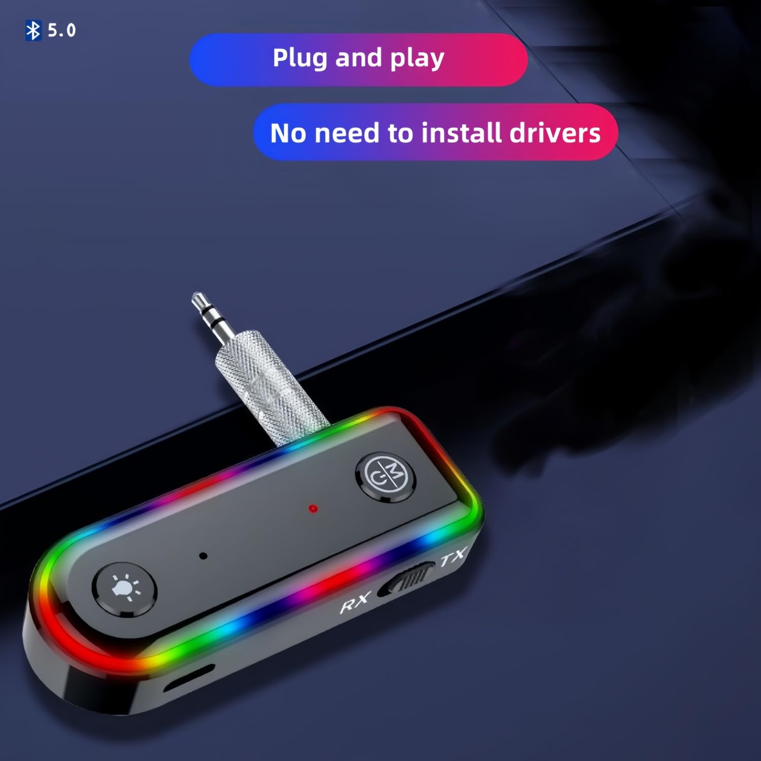 Samochodowy odbiornik Bluetooth5.0 Adapter Audio samochodowy, adapter AUX Bluetooth, redukcja szumów dla telewizora, głośników, PC i słuchawek