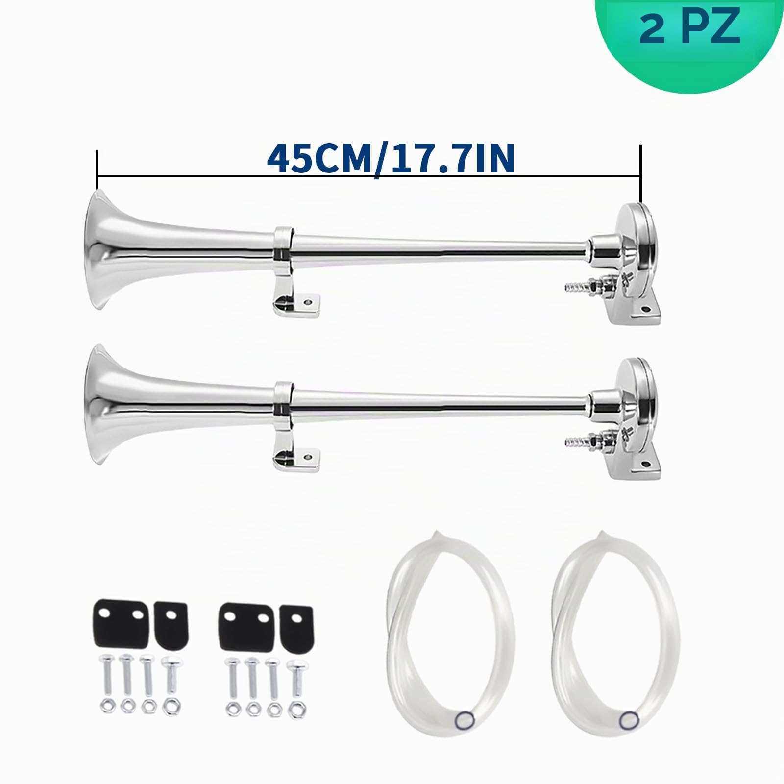 Tromba Bitonale ad Aria Compressa per Auto/Camion/Trattore - Senza Compressore, Design Cromato Durevole, Clacson Potente 150dB per Barca/Triciclo/Veicoli Commerciali