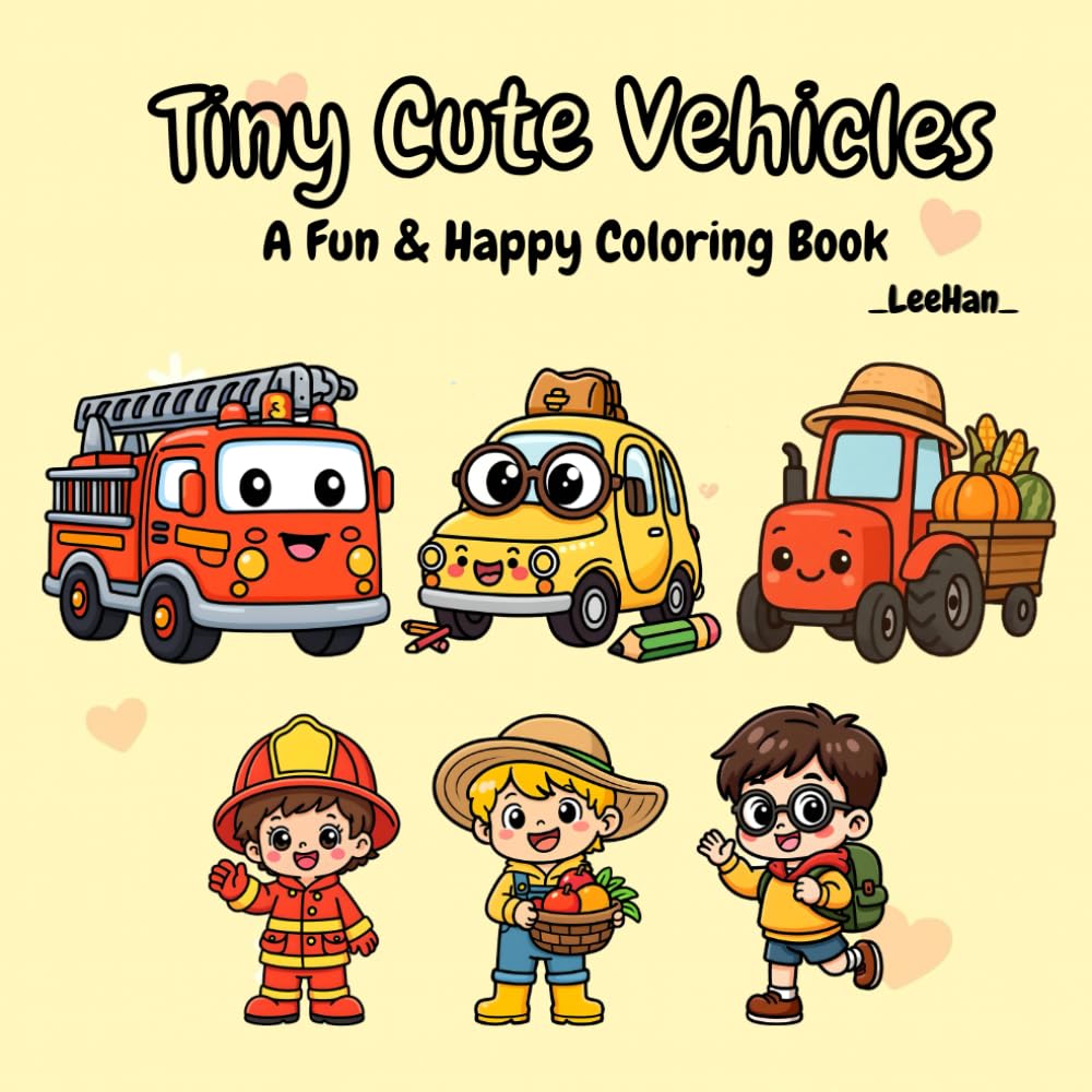 Tiny Cute Vehicles: Cute Cars, Trucks, Planes and Construction Vehicles for Kids Ages 4–8 | Fun Kawaii Transportation Coloring Book for Early Learners