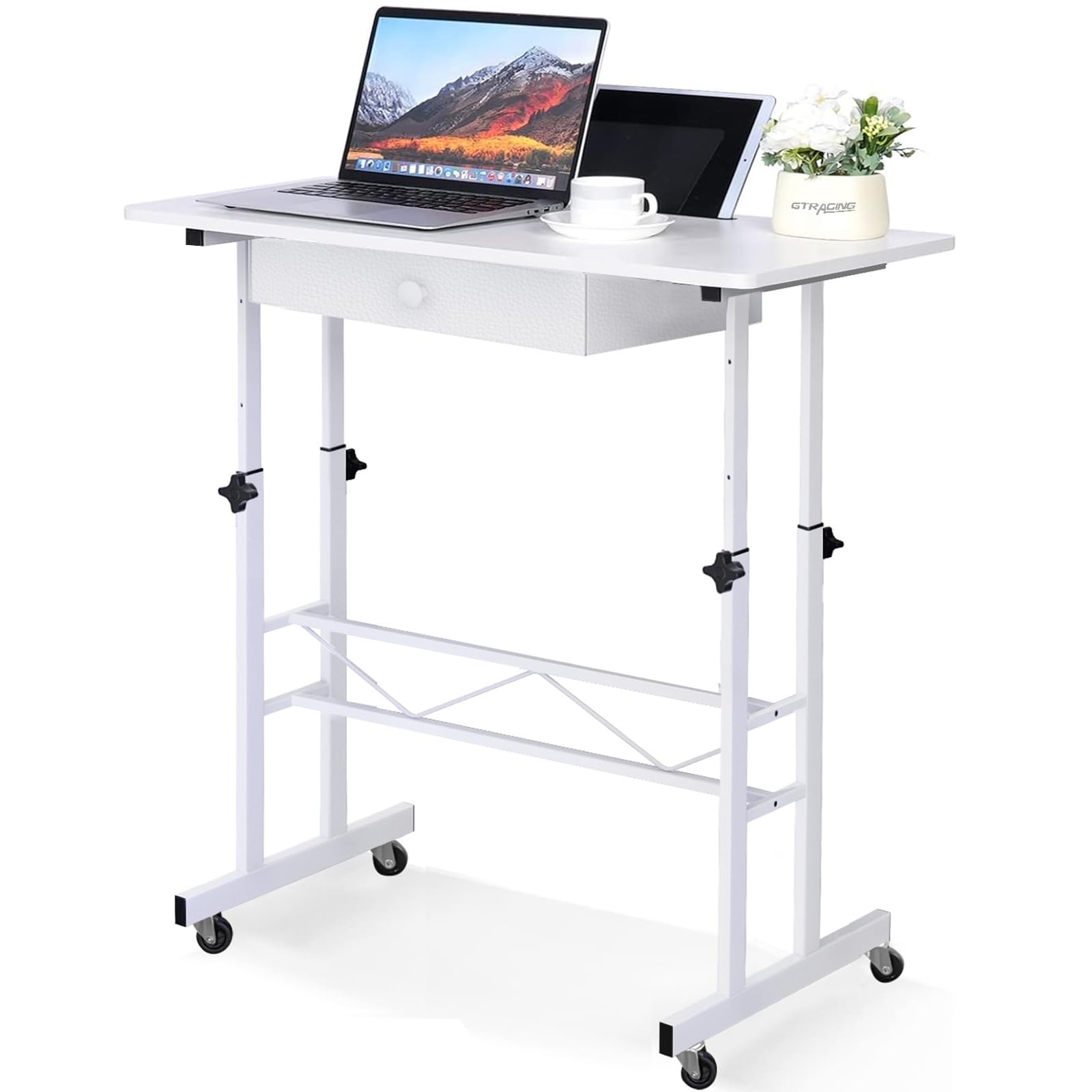 GTRACING Small Standing Desk Adjustable Height Small Computer Desks Mobile Portable Rolling Laptop Table with Wheels 32" Sit Stand Desk Portable Desks Standing Table Treadmill desks