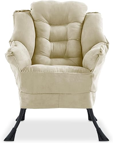 Silla perezosa moderna, sofá individual perezoso, cómodo sillón reclinable, sillón suave con bolsillos laterales, cojín grueso, marco de acero de