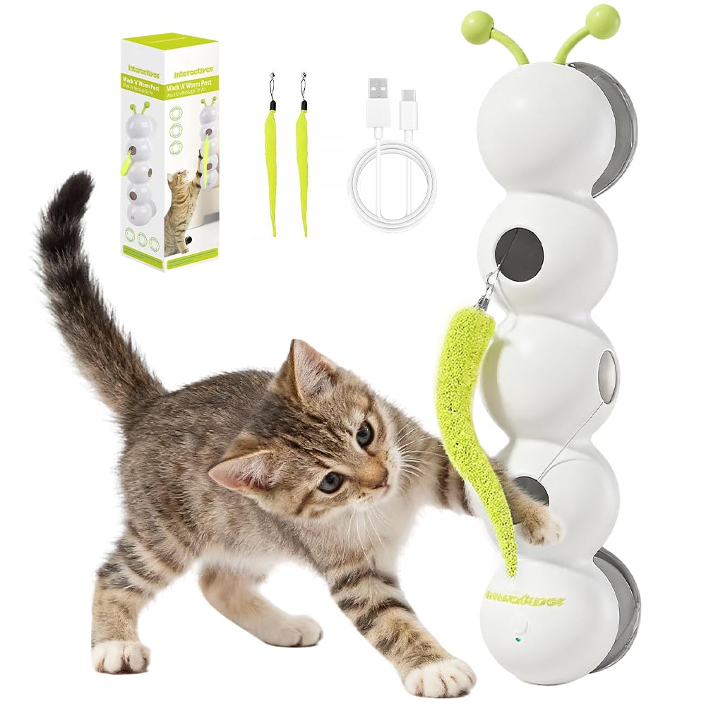 Jouet pour Chat Chenille, Smart Motion Jouet Chat Interactif Rechargeable par USB, Jouets pour Chats Mouvement de Ver, Amusant et Engageant Jeu pour Chat avec Ventouse pour Jouer, Exercice