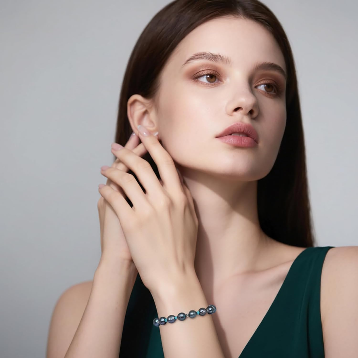 Freshwater Baroque Pearl Bracelets For Women White/Pink/Black Pearls Turquoise Beaded Stretch Bracelet 7 Inches 8mm-10mm Natural Cultured Real Pearl - Image 7