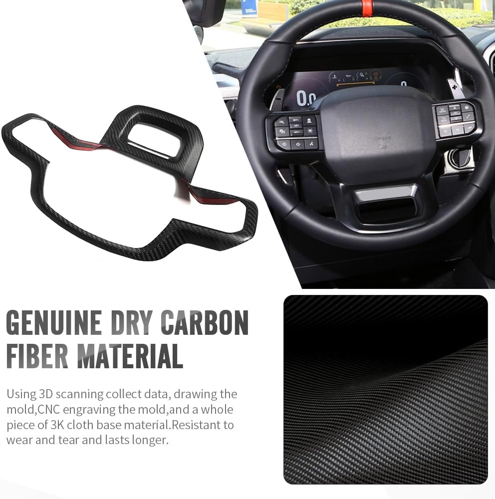 Dry Carbon Fiber Steering Wheel Trim for F150 F-150 Raptor R Tremor Limited Platinum King Ranch 2021 2022 2023 2024 2025 (Matte Carbon Fiber)
