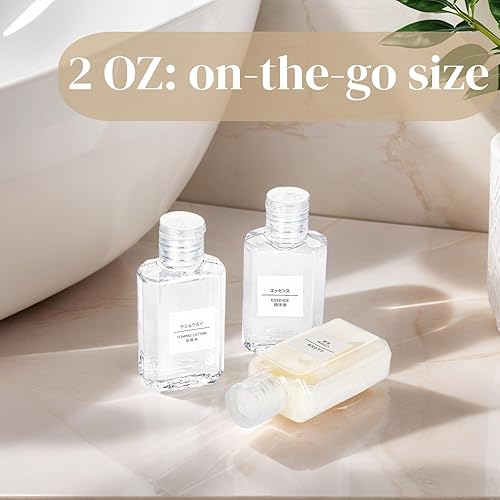 Miniatura 4 de Paquete de 60 botellas de plástico recargables con tapa abatible, desinfectante de manos vacío transparente de 2 onzas con tapa abatible, recipiente