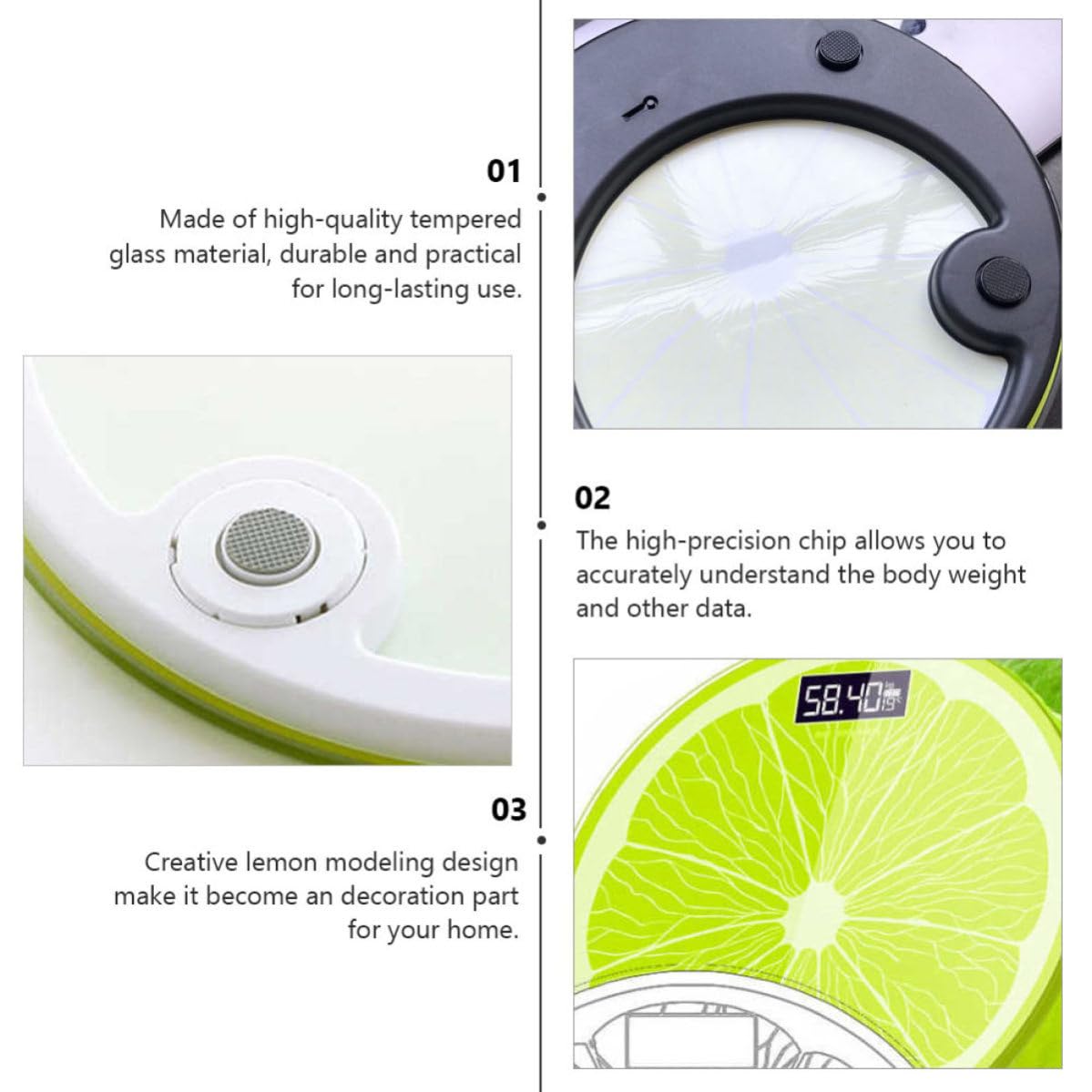 ibasenice Bilancia Pesapersone Digitale Design Limone, Display LED Grande, Vetro Temperato, Peso 0,2-180kg, Precisione 50g per Uso Domestico Automatico