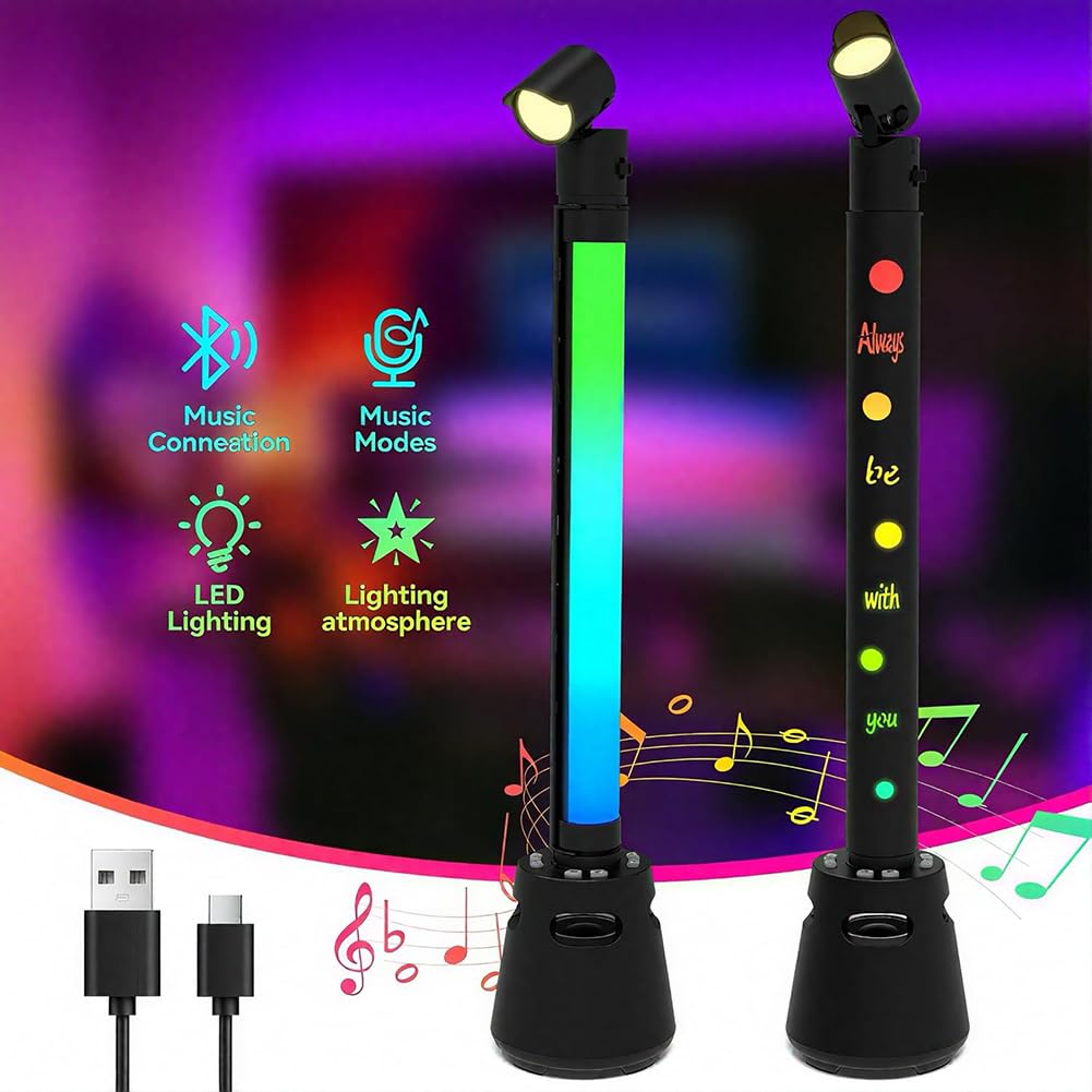 Luce ritmica musicale – RGB Sound Control LED Light Stick, ricarica USB 32 bit pickup suono per il gioco d'atmosfera, barra di illuminazione musicale 48 cm