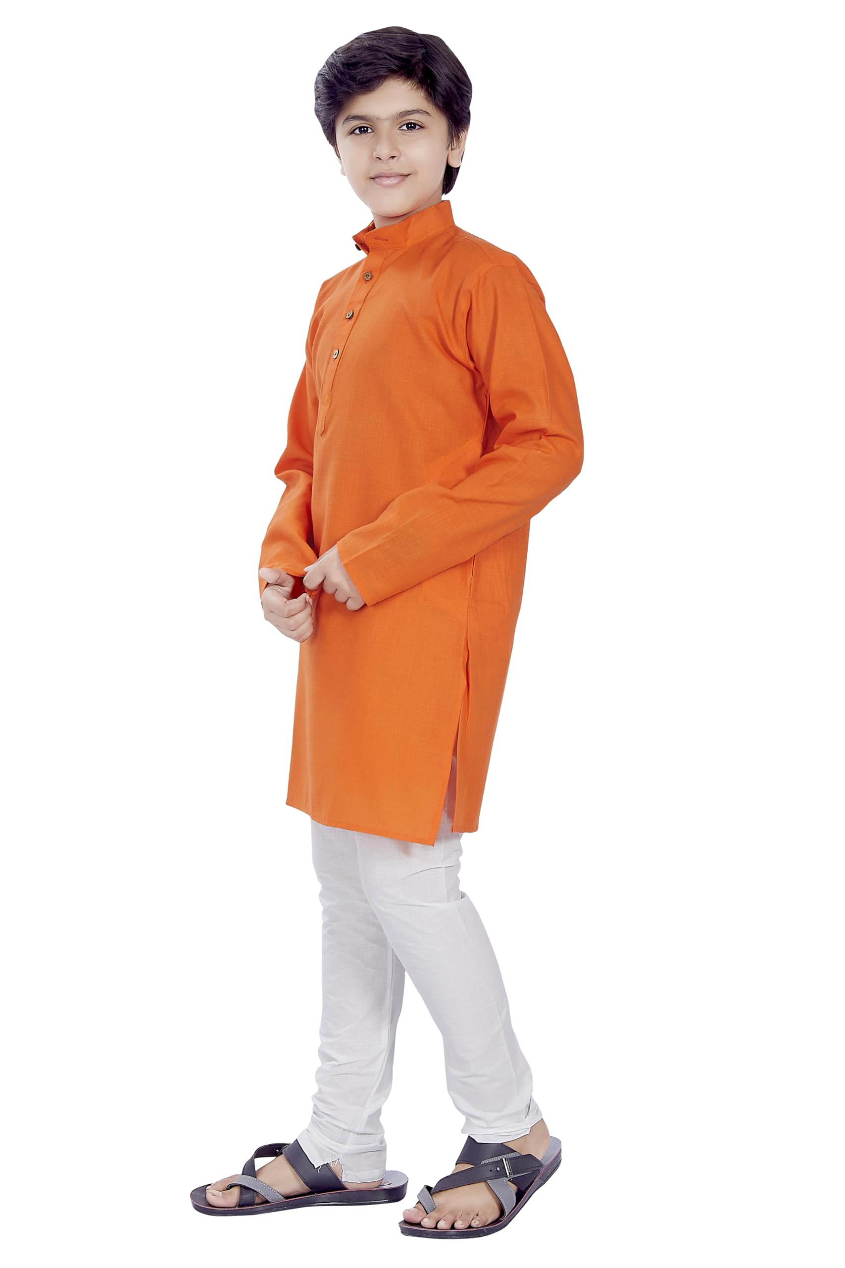 Divisive Boy's Plain Cotton Blend Ethnic Kurta Pyjama Set (Dkd4_22_Orange)
