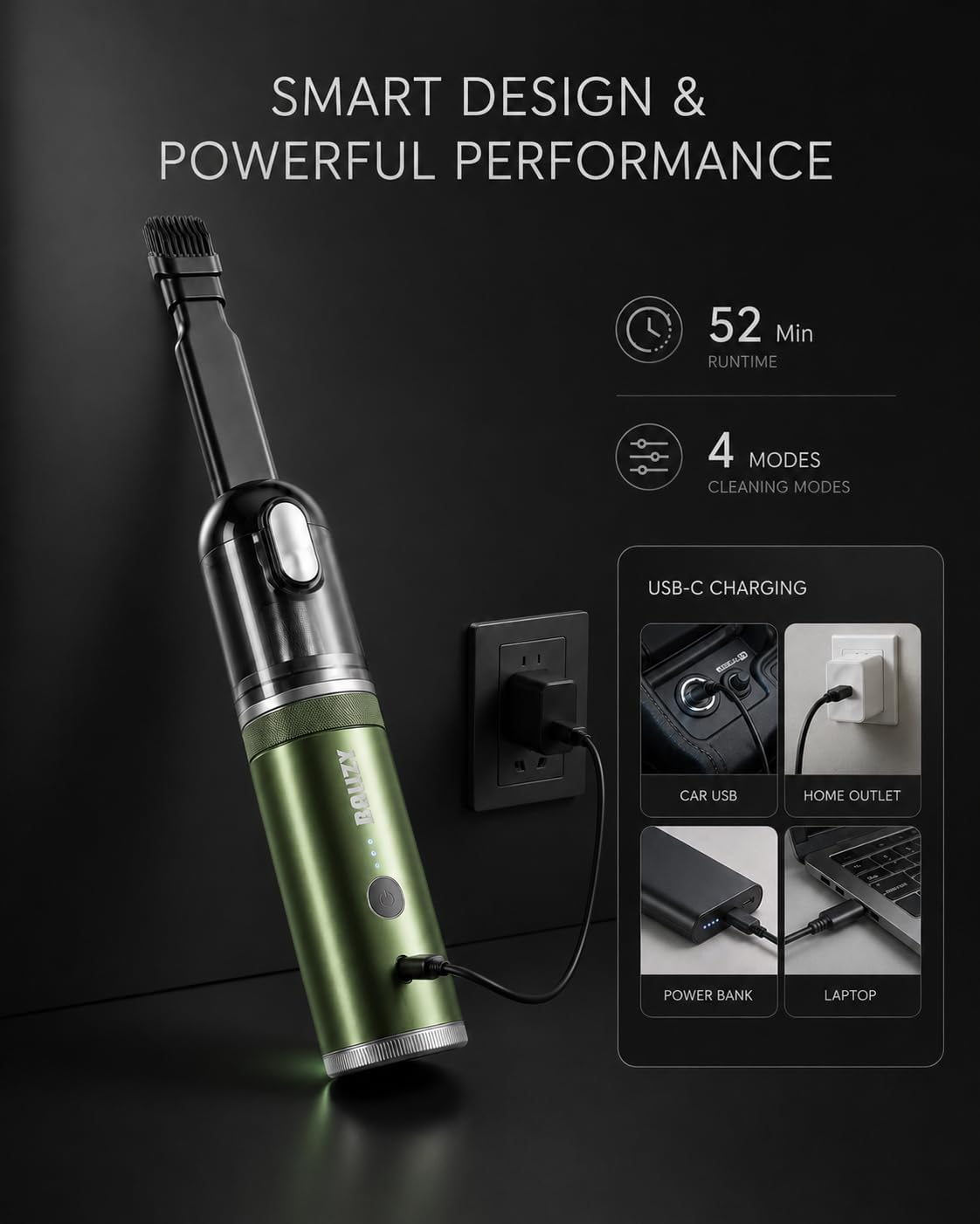 Handheld Vacuum，4-in-1 Cordless Car Vacuum Cleaner&Air Blower,Green