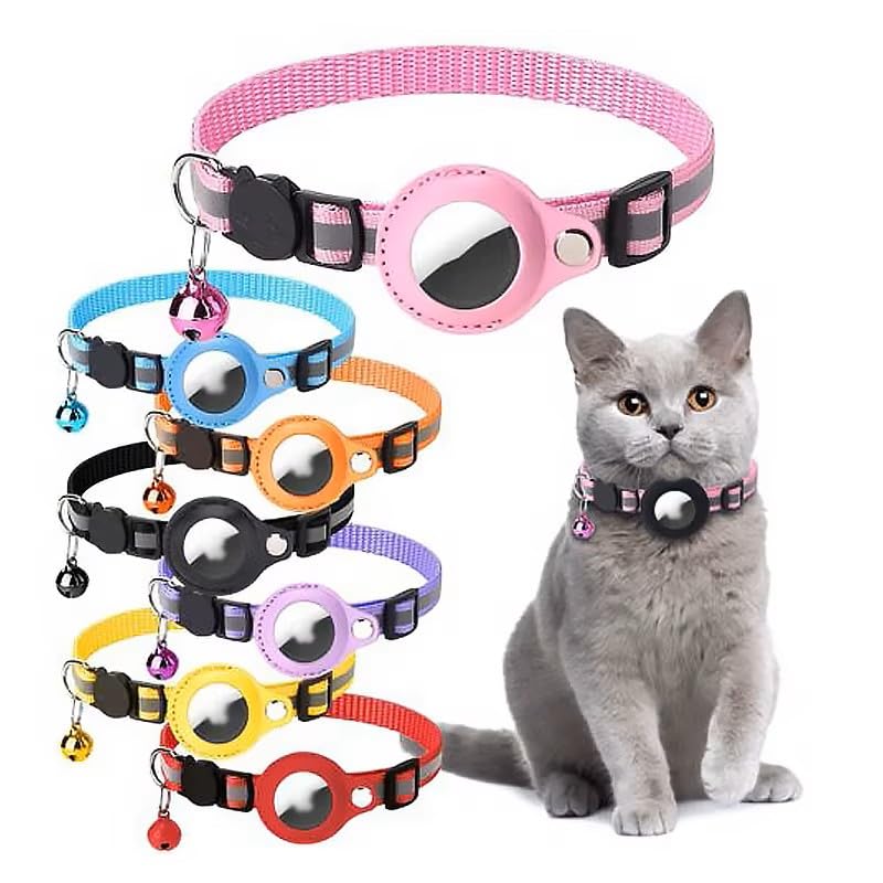 Cat Collar Compatible with AirTag - Anti-Lost Adjustable and Safe, Stylish Design with Bell, Soft and Durable Material - Pink