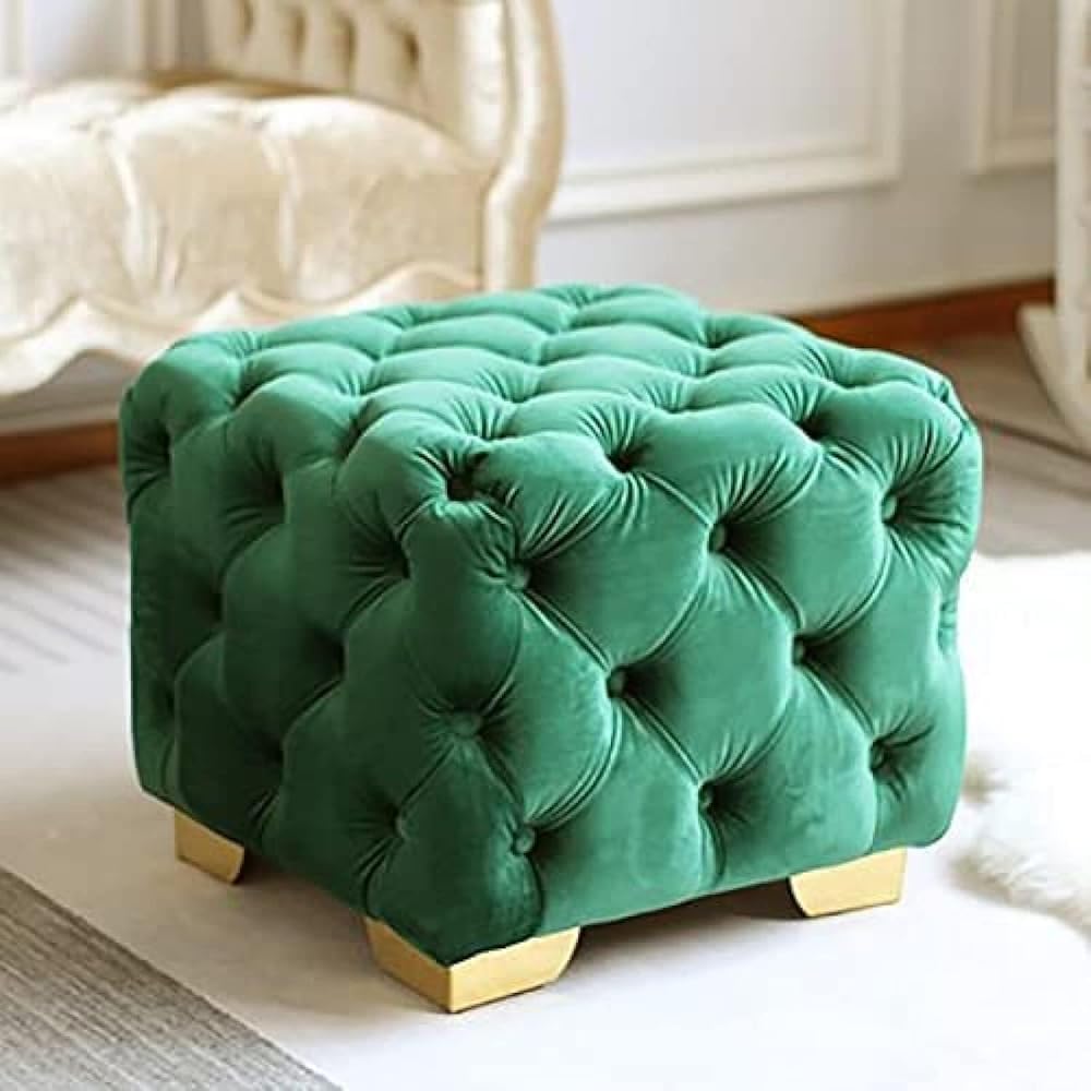 Pouf ottomano in velluto trapuntato, poggiapiedi imbottito per soggiorno, camera da letto, design moderno, confortevole, elegante decorazione per la casa