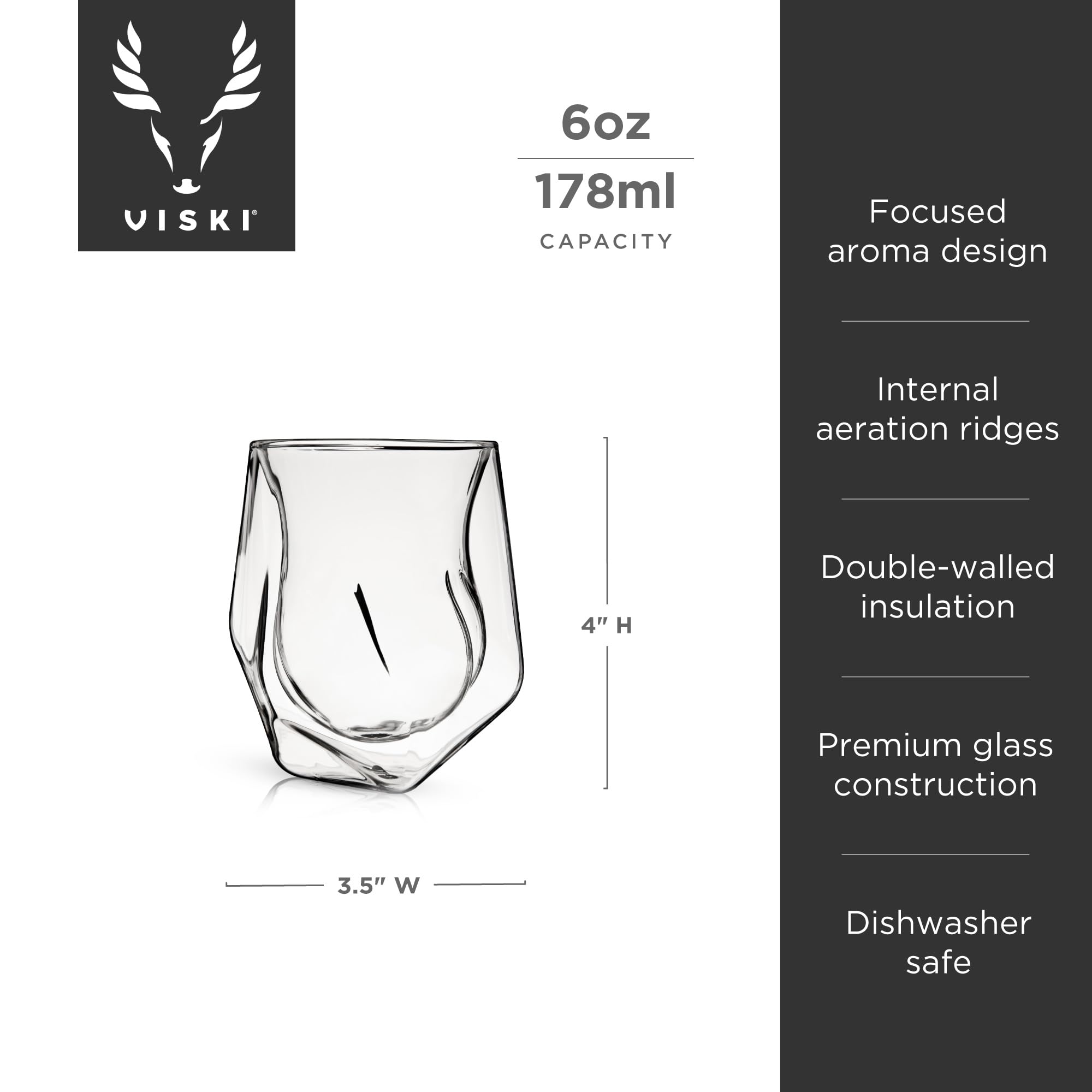 Viski Napowietrzający kubek do whisky, szklanka do degustacji whisky, wączyk o podwójnych ściankach, specjalny kubek do burbona, przezroczyste szkło, nadaje się do mycia w zmywarce, 200 ml, zestaw 2