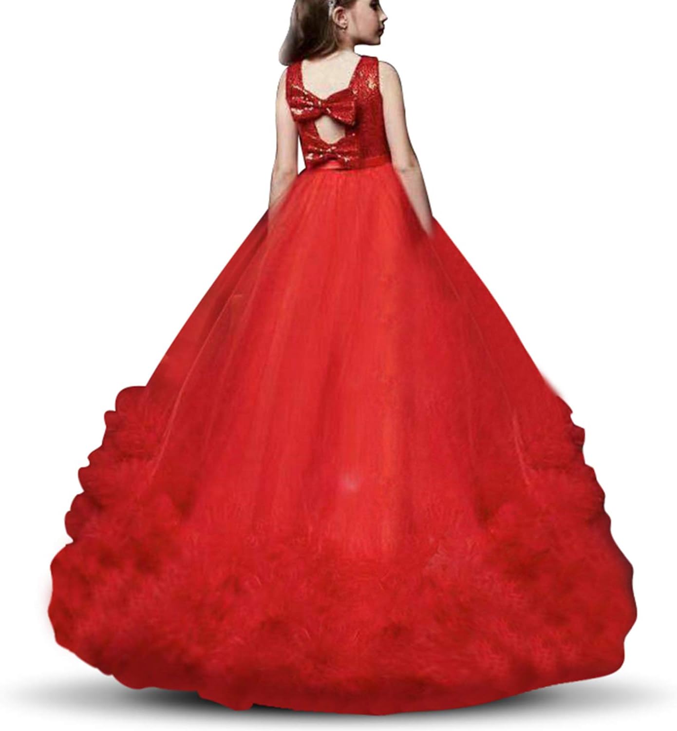 NNJXD Girls Princess Pageant Dress Kids Prom Ball Gowns Sequined Wedding Party Flower Fluffy Dresses
