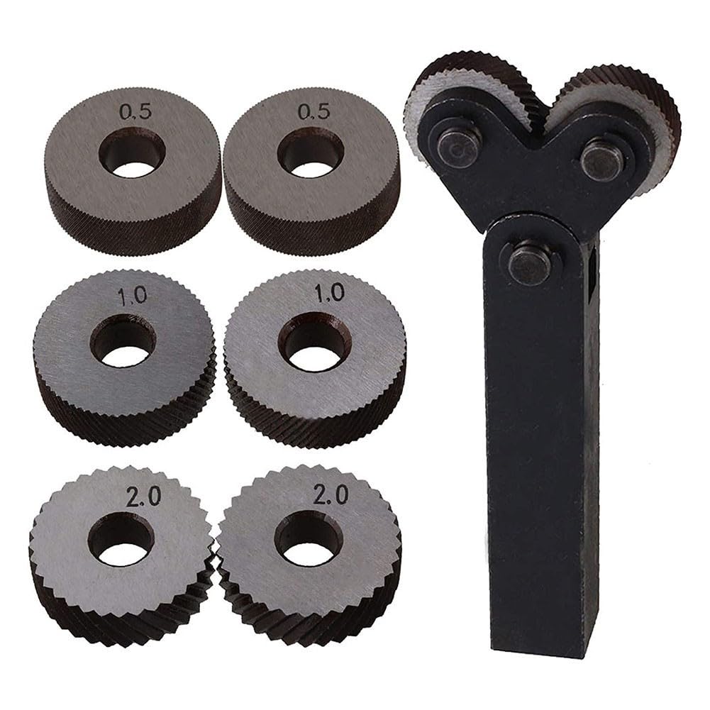 Netzförmige Rändelscheiben, 0,5/1,0/2,0 mm, HSS-Stahl für Drehmaschinen-Werkzeughalter, 6-teiliges Prägerad-Set mit 1 Halter