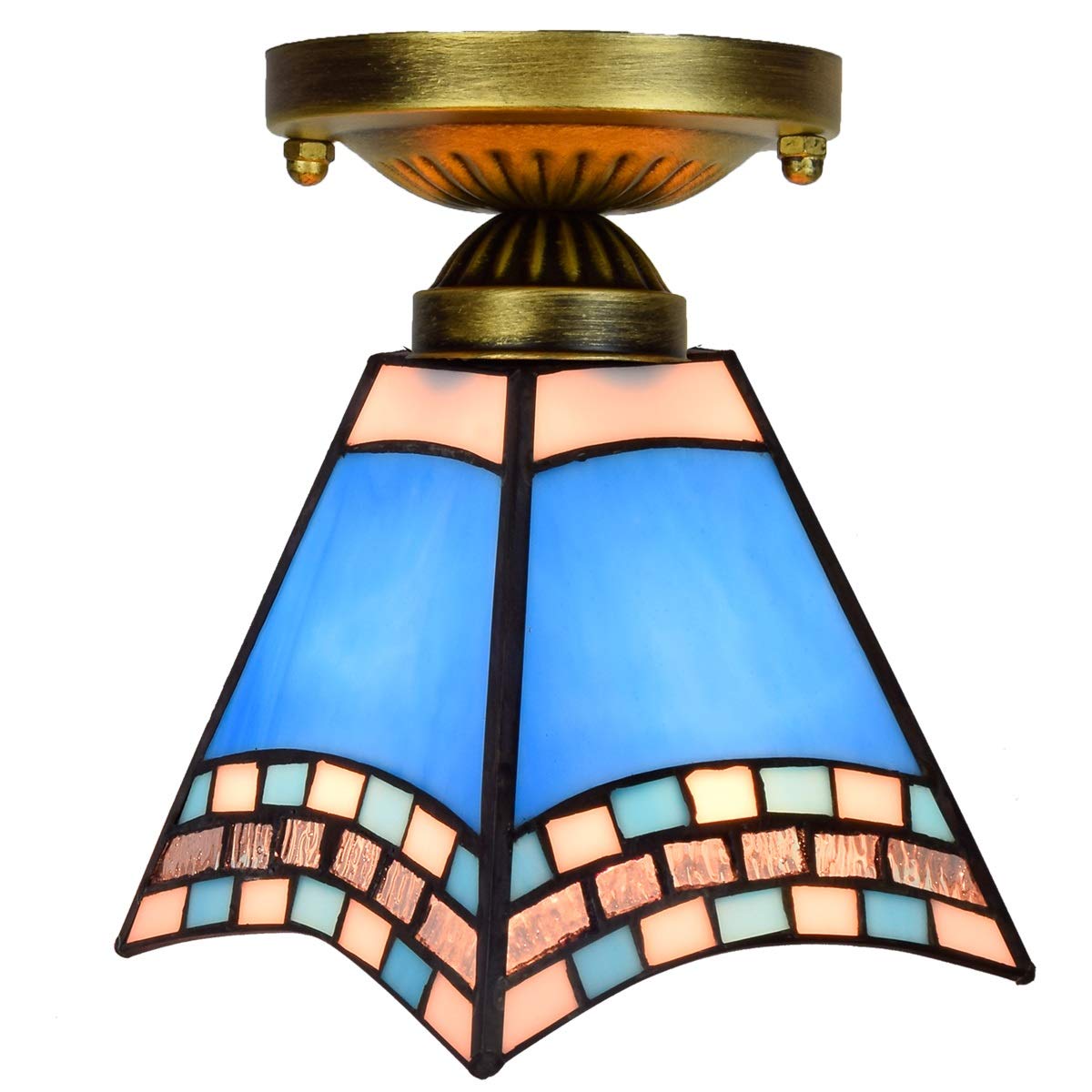 Plafonnier Tiffany à éclairage queue d'aronde bleu 15cm pour une entrée douce