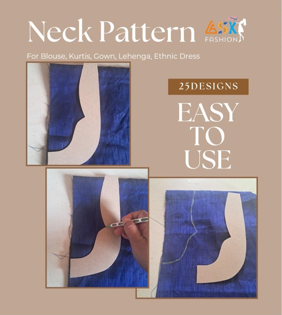 Unique Neck Designs Patterns for Blouse/Kurti/Frocks/Sewing/Tailoring/Stencils/Farma/Neck Templates Easy to Draw/Pharma - (25 Designs) 4