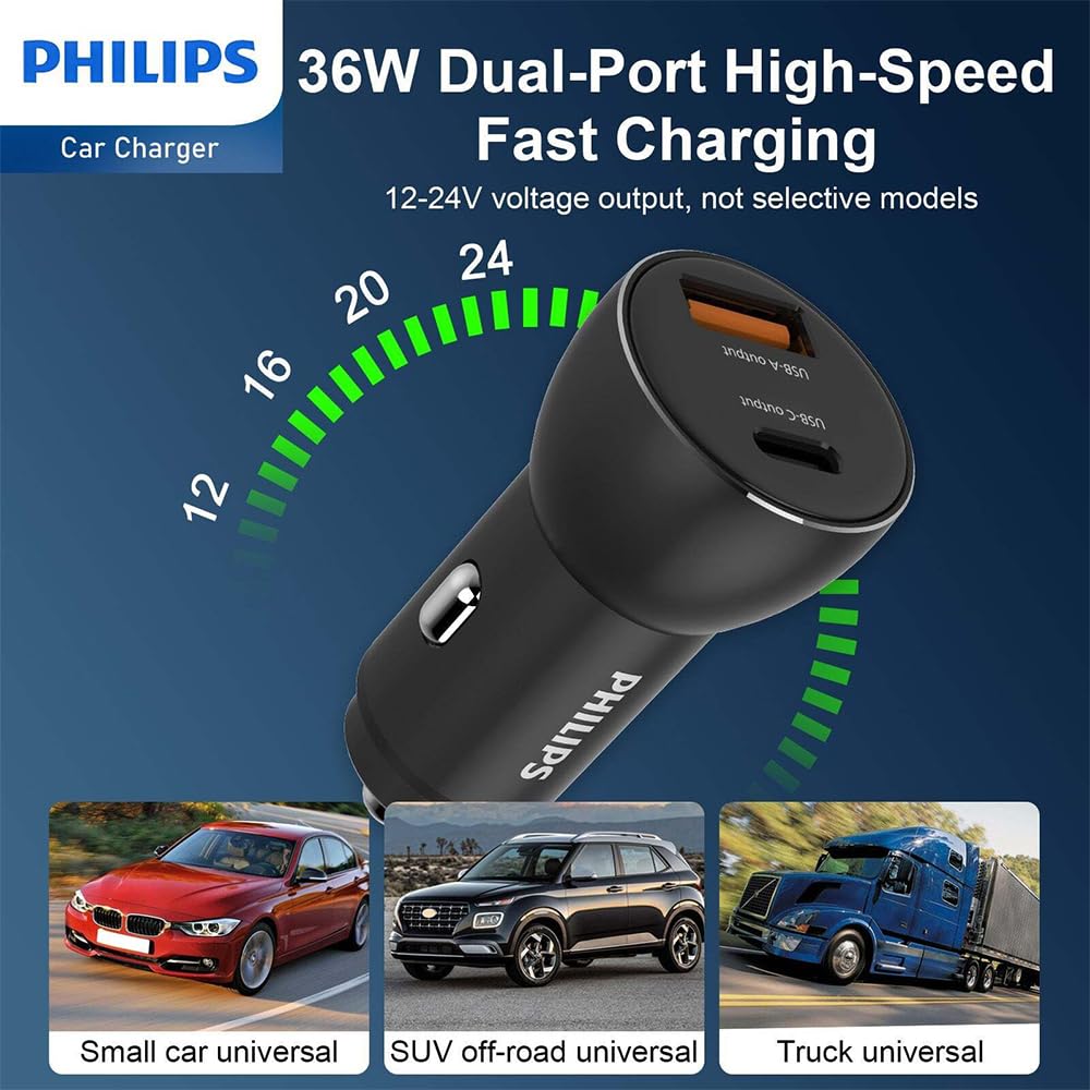 Philips DLP2521C/00 - Cargador de Coche, Color Negro