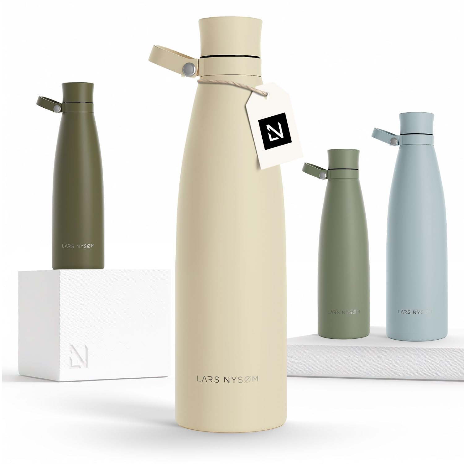 LARS NYSØM Trinkflasche Edelstahl 1000ml | Isolierflasche 1 Liter | Auslaufsichere Wasserflasche für Sport, Fahrrad, Hund (Almond Beige, 1000ml)