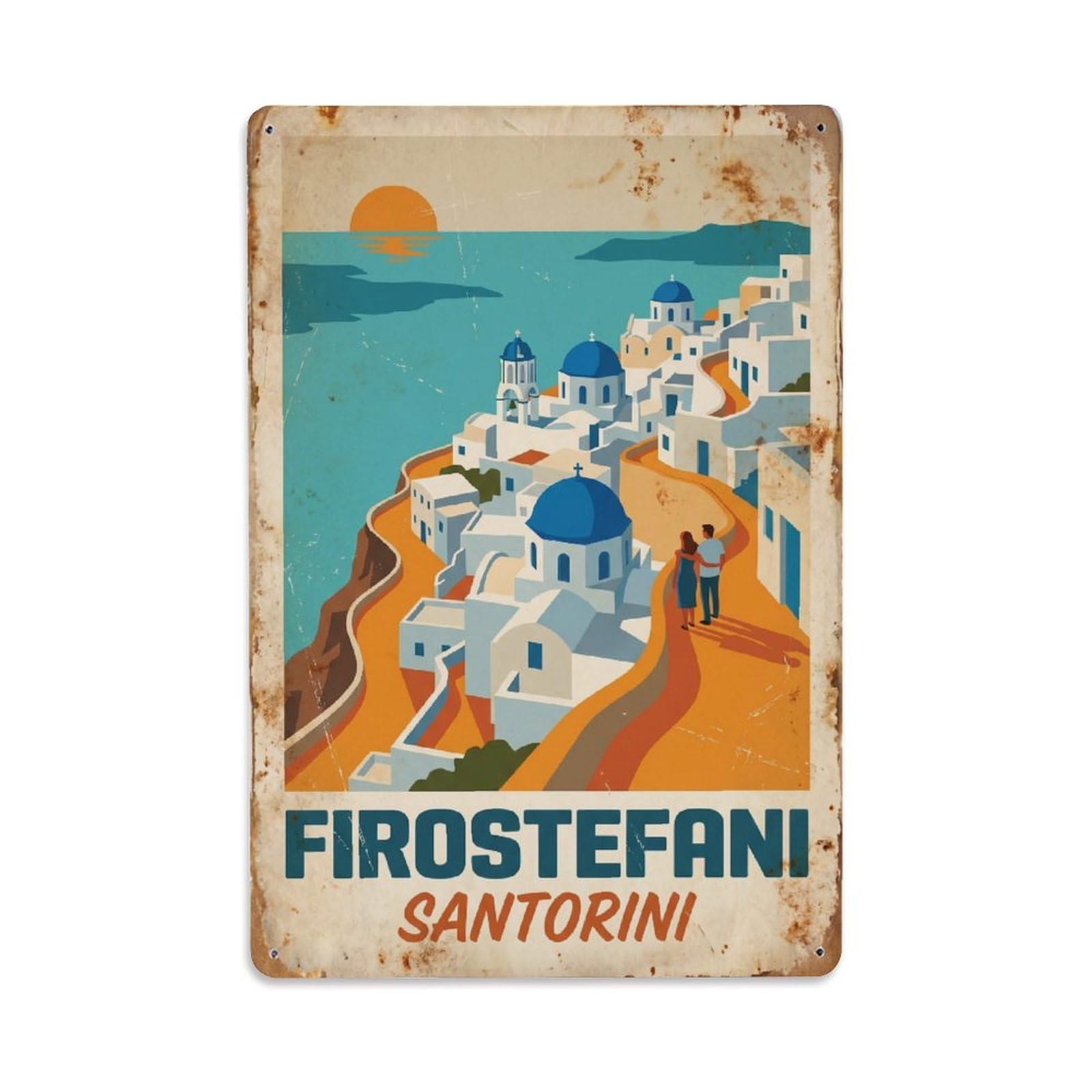 Este 8X12inch Style Vintage Travel Firostefani Santorini View Metal Tin Sign