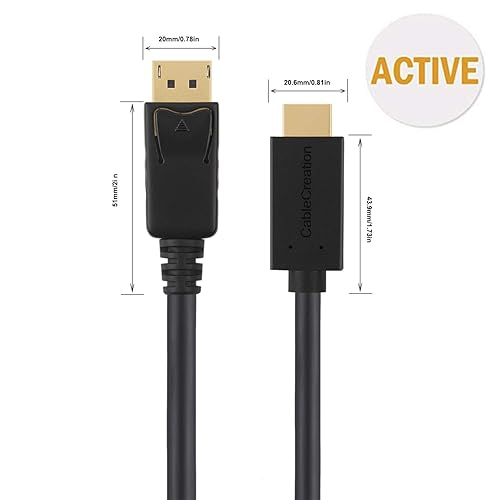 Miniatura 2 de CableCreation Cable DisplayPort a HDMI activo 4K de 6 pies, DP a HDMI DP 1.2 4K x 2K y cable de monitor de audiovideo 3D, compatible con múltiples