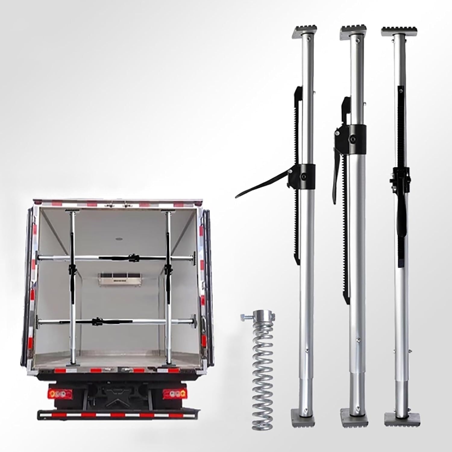 Adjustable Heavy-Duty Cargo Bars - Ratcheting Load Lock for Utility Trailers, Enclosed Vans &amp; Reefer Trucks - Telescoping Cargo Poles (Silver, 3pcs, 226-264 cm)